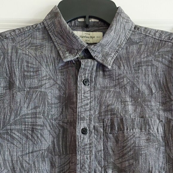 Hawker Rye Slim Stretch Gray Print Short Sleeve Button Down Shirt Men's Size M - Picture 2 of 14